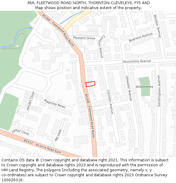 36A, FLEETWOOD ROAD NORTH, THORNTON-CLEVELEYS, FY5 4AD: Location map and indicative extent of plot