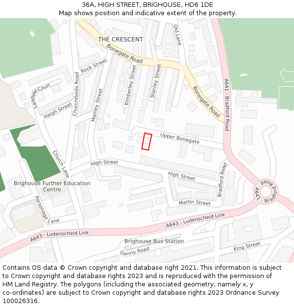 36A, HIGH STREET, BRIGHOUSE, HD6 1DE: Location map and indicative extent of plot