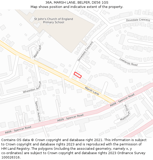 36A, MARSH LANE, BELPER, DE56 1GS: Location map and indicative extent of plot