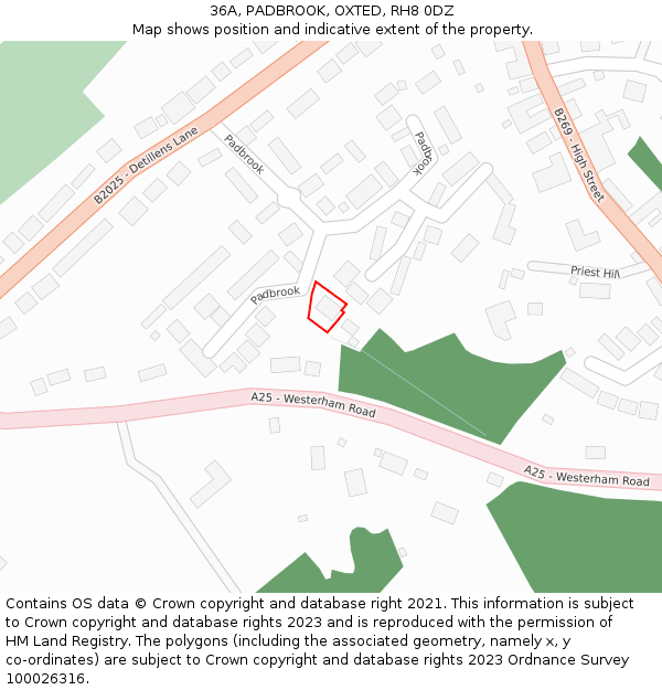 36A, PADBROOK, OXTED, RH8 0DZ: Location map and indicative extent of plot