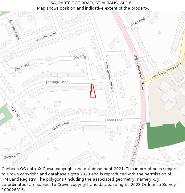 36A, PARTRIDGE ROAD, ST ALBANS, AL3 6HH: Location map and indicative extent of plot
