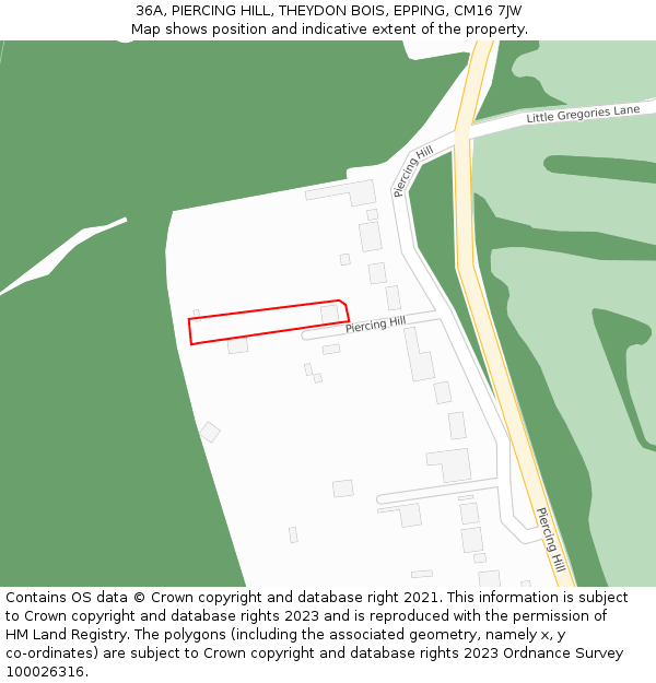 36A, PIERCING HILL, THEYDON BOIS, EPPING, CM16 7JW: Location map and indicative extent of plot