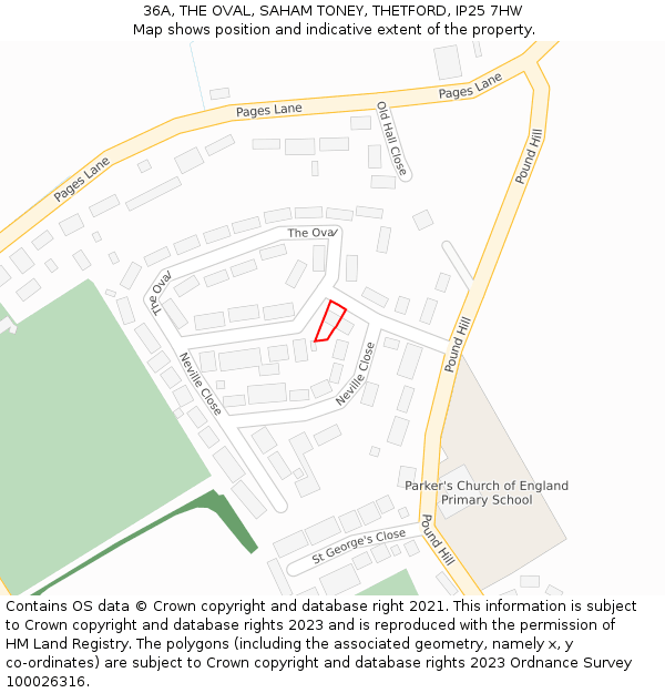 36A, THE OVAL, SAHAM TONEY, THETFORD, IP25 7HW: Location map and indicative extent of plot