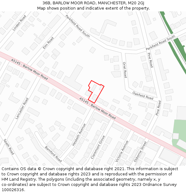 36B, BARLOW MOOR ROAD, MANCHESTER, M20 2GJ: Location map and indicative extent of plot