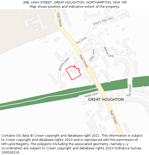 36B, HIGH STREET, GREAT HOUGHTON, NORTHAMPTON, NN4 7AF: Location map and indicative extent of plot