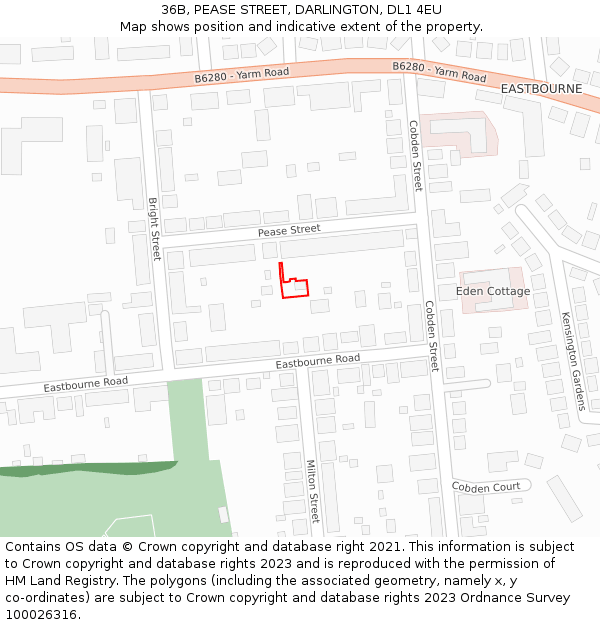 36B, PEASE STREET, DARLINGTON, DL1 4EU: Location map and indicative extent of plot