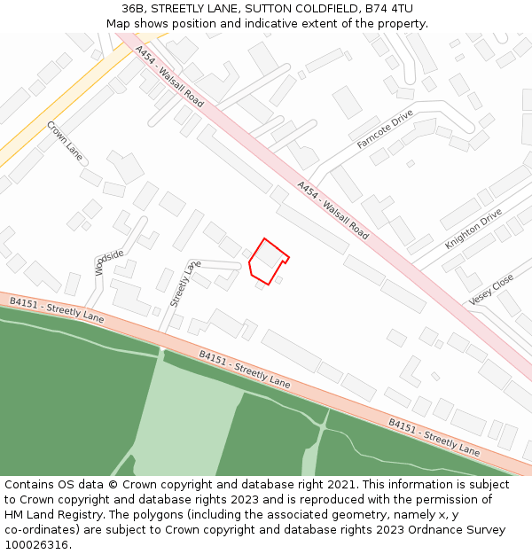 36B, STREETLY LANE, SUTTON COLDFIELD, B74 4TU: Location map and indicative extent of plot