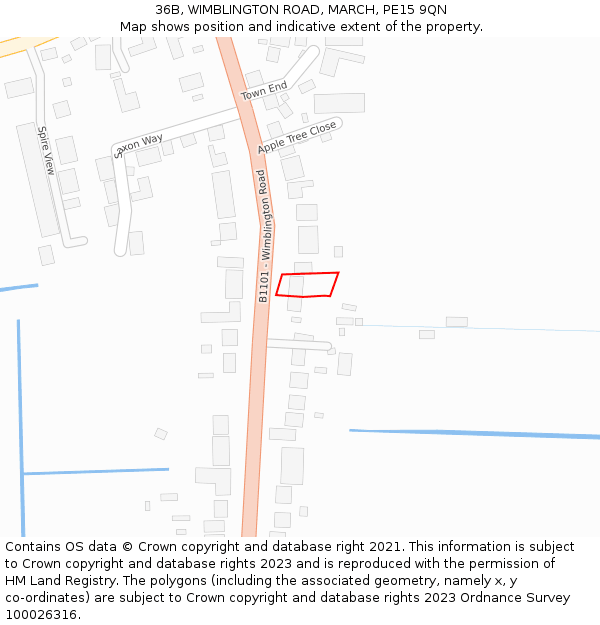 36B, WIMBLINGTON ROAD, MARCH, PE15 9QN: Location map and indicative extent of plot