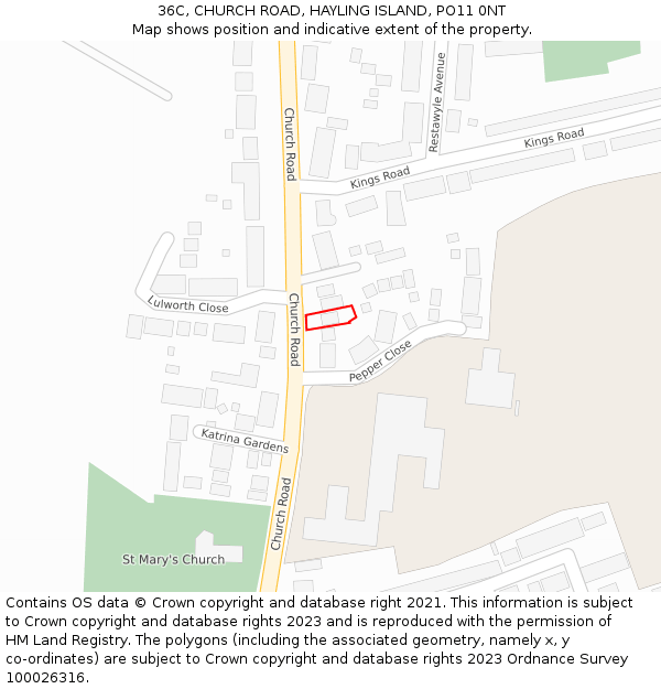 36C, CHURCH ROAD, HAYLING ISLAND, PO11 0NT: Location map and indicative extent of plot