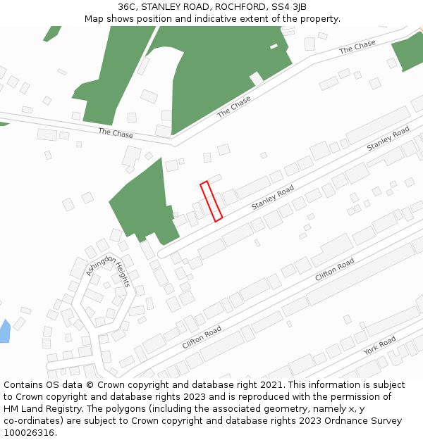 36C, STANLEY ROAD, ROCHFORD, SS4 3JB: Location map and indicative extent of plot