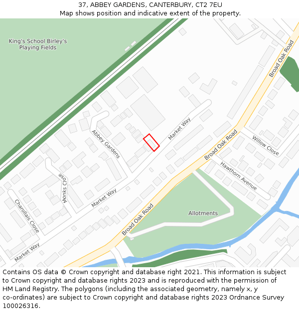 37, ABBEY GARDENS, CANTERBURY, CT2 7EU: Location map and indicative extent of plot