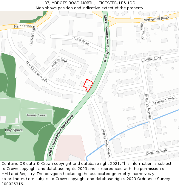 37, ABBOTS ROAD NORTH, LEICESTER, LE5 1DD: Location map and indicative extent of plot