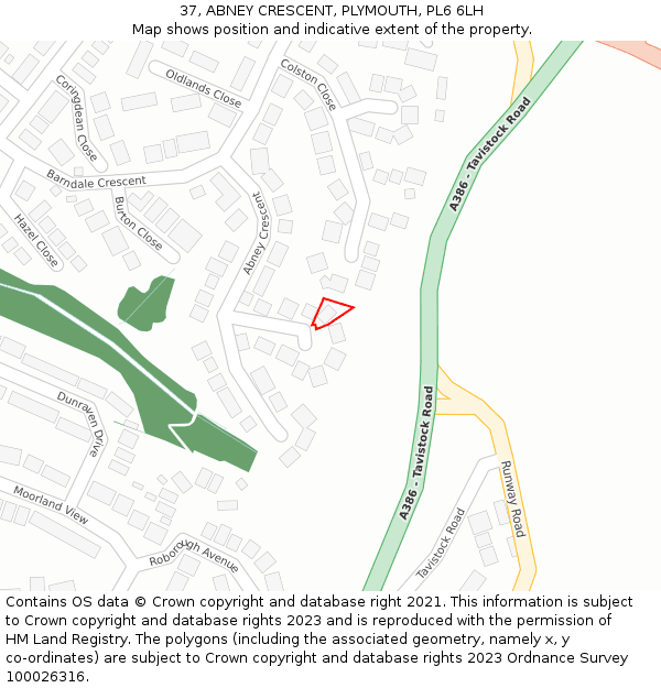37, ABNEY CRESCENT, PLYMOUTH, PL6 6LH: Location map and indicative extent of plot