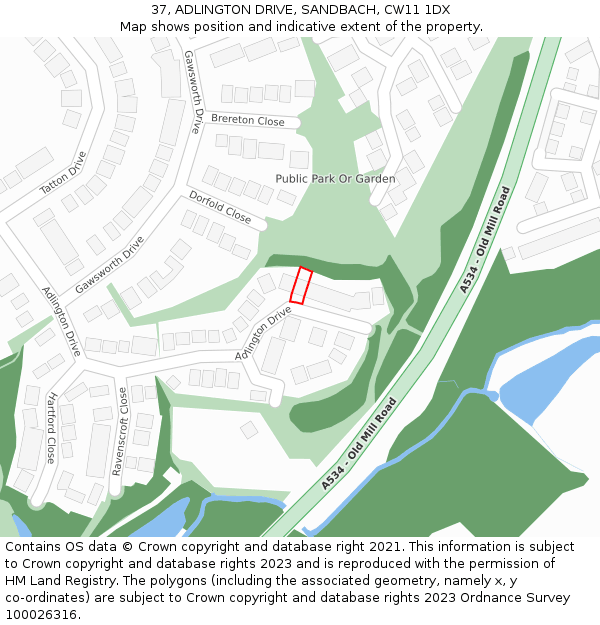 37, ADLINGTON DRIVE, SANDBACH, CW11 1DX: Location map and indicative extent of plot