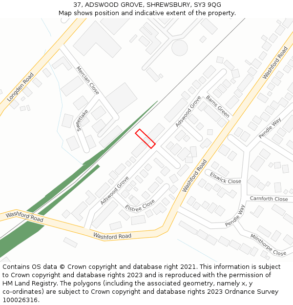 37, ADSWOOD GROVE, SHREWSBURY, SY3 9QG: Location map and indicative extent of plot