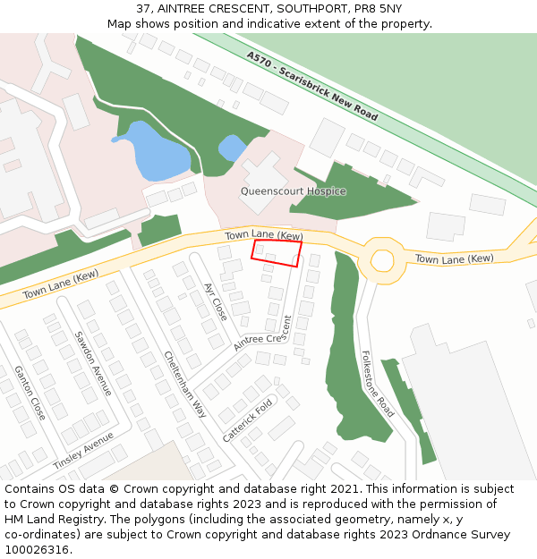 37, AINTREE CRESCENT, SOUTHPORT, PR8 5NY: Location map and indicative extent of plot