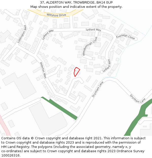 37, ALDERTON WAY, TROWBRIDGE, BA14 0UP: Location map and indicative extent of plot
