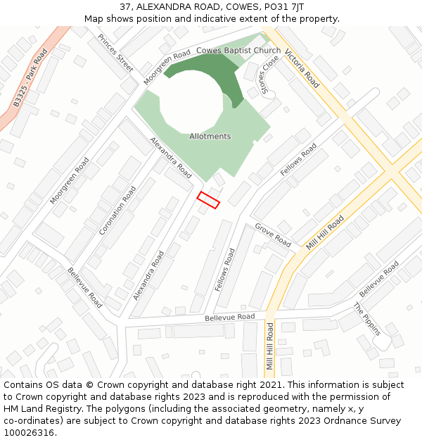 37, ALEXANDRA ROAD, COWES, PO31 7JT: Location map and indicative extent of plot