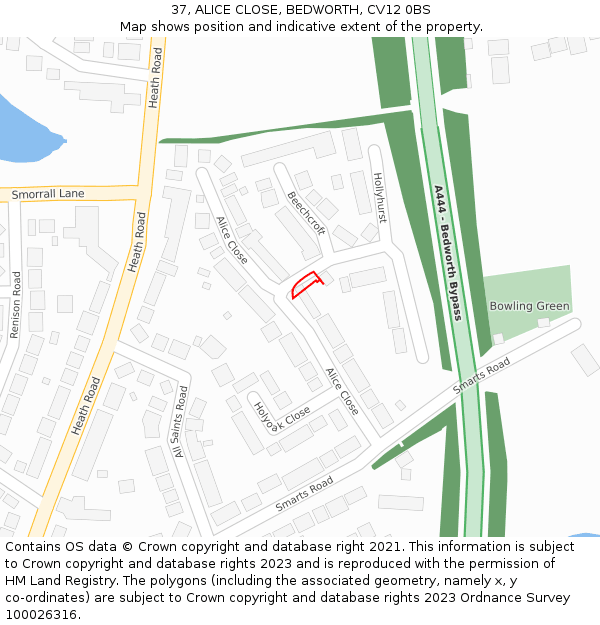 37, ALICE CLOSE, BEDWORTH, CV12 0BS: Location map and indicative extent of plot