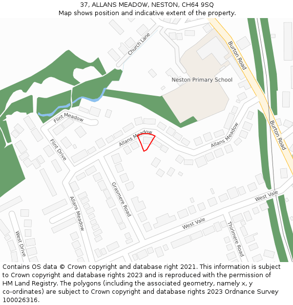 37, ALLANS MEADOW, NESTON, CH64 9SQ: Location map and indicative extent of plot