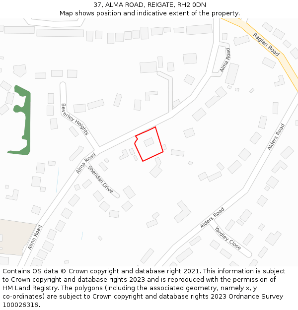 37, ALMA ROAD, REIGATE, RH2 0DN: Location map and indicative extent of plot