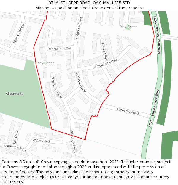 37, ALSTHORPE ROAD, OAKHAM, LE15 6FD: Location map and indicative extent of plot