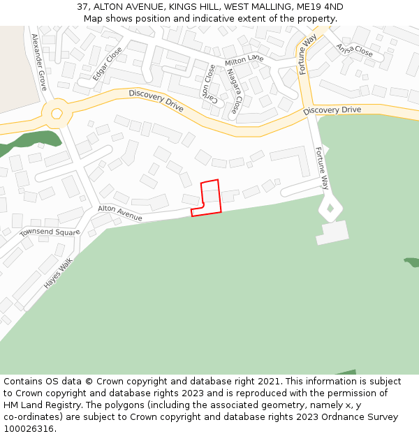 37, ALTON AVENUE, KINGS HILL, WEST MALLING, ME19 4ND: Location map and indicative extent of plot