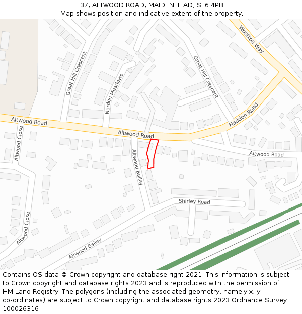 37, ALTWOOD ROAD, MAIDENHEAD, SL6 4PB: Location map and indicative extent of plot