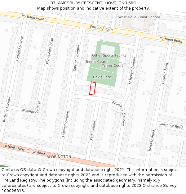 37, AMESBURY CRESCENT, HOVE, BN3 5RD: Location map and indicative extent of plot