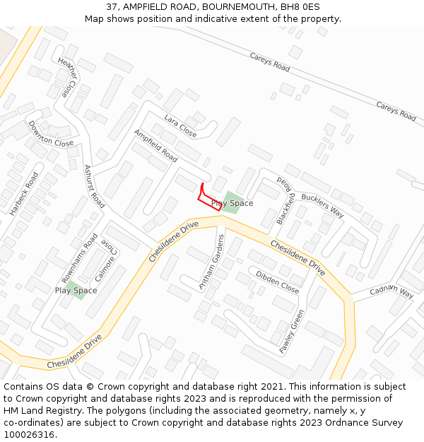37, AMPFIELD ROAD, BOURNEMOUTH, BH8 0ES: Location map and indicative extent of plot