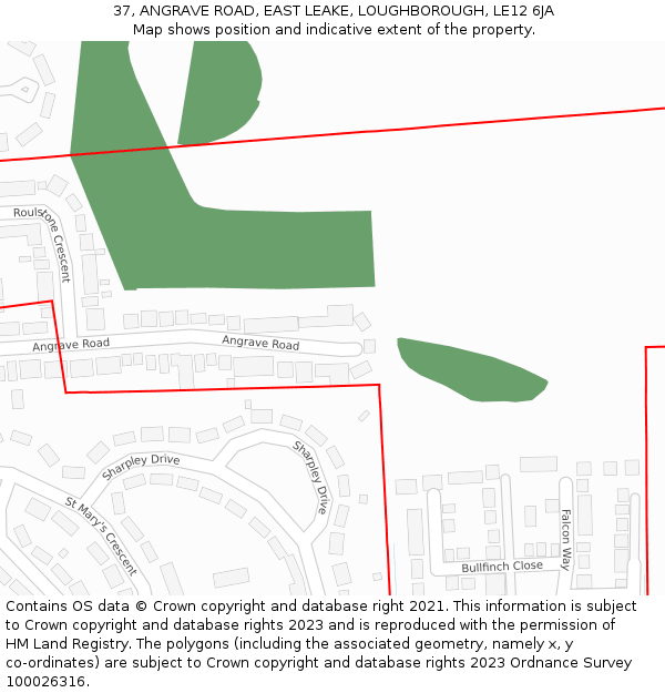 37, ANGRAVE ROAD, EAST LEAKE, LOUGHBOROUGH, LE12 6JA: Location map and indicative extent of plot