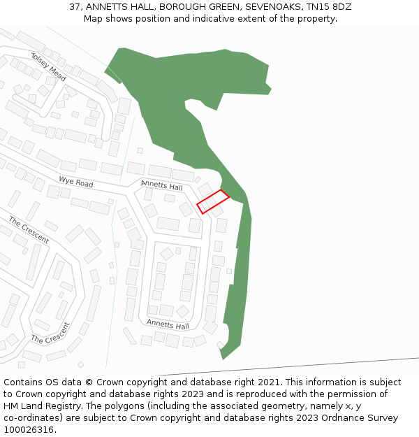 37, ANNETTS HALL, BOROUGH GREEN, SEVENOAKS, TN15 8DZ: Location map and indicative extent of plot