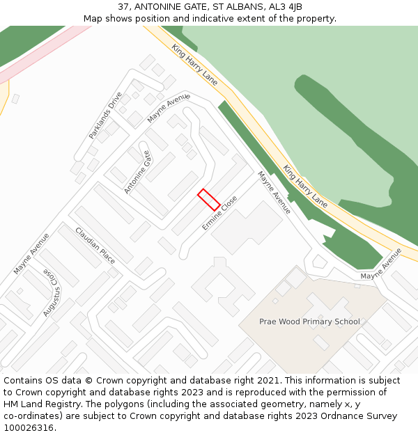 37, ANTONINE GATE, ST ALBANS, AL3 4JB: Location map and indicative extent of plot