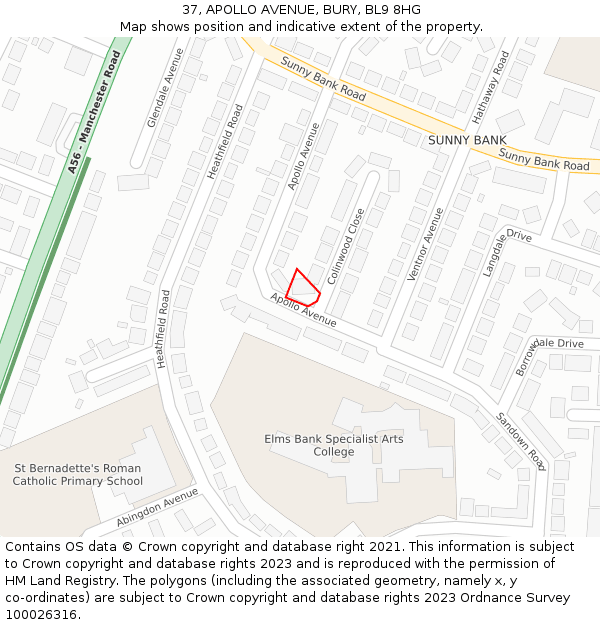 37, APOLLO AVENUE, BURY, BL9 8HG: Location map and indicative extent of plot