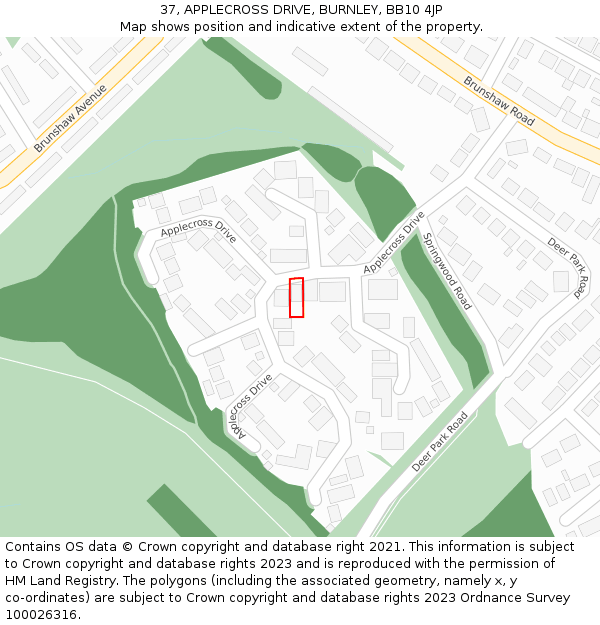 37, APPLECROSS DRIVE, BURNLEY, BB10 4JP: Location map and indicative extent of plot