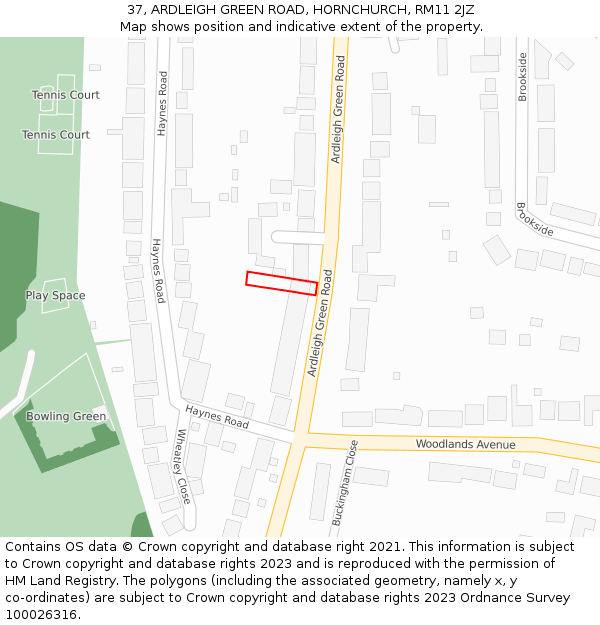 37, ARDLEIGH GREEN ROAD, HORNCHURCH, RM11 2JZ: Location map and indicative extent of plot