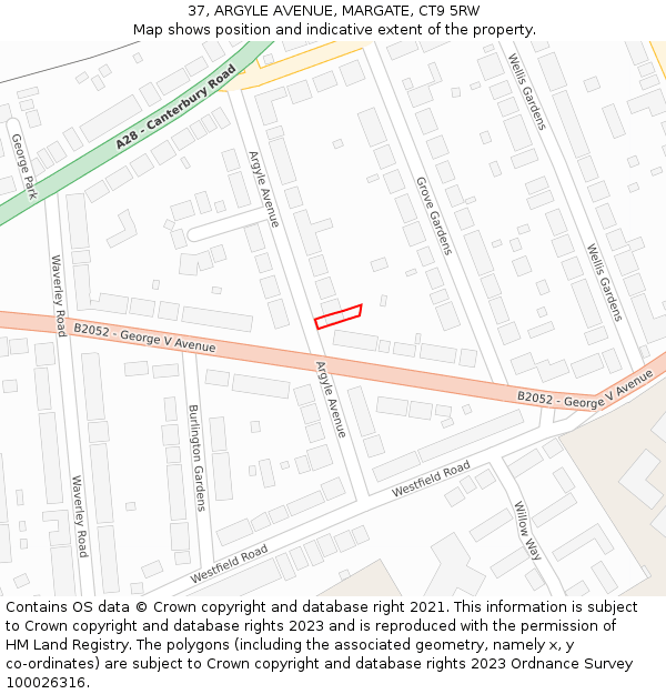 37, ARGYLE AVENUE, MARGATE, CT9 5RW: Location map and indicative extent of plot