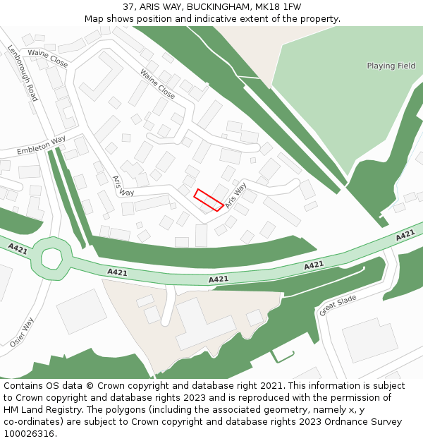 37, ARIS WAY, BUCKINGHAM, MK18 1FW: Location map and indicative extent of plot