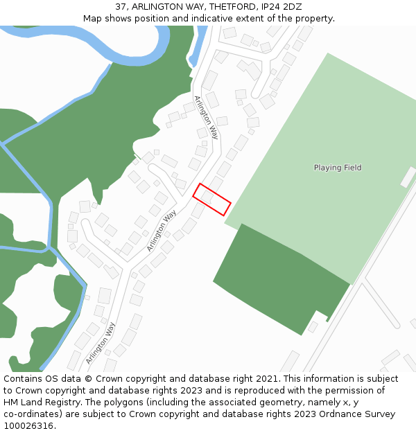 37, ARLINGTON WAY, THETFORD, IP24 2DZ: Location map and indicative extent of plot