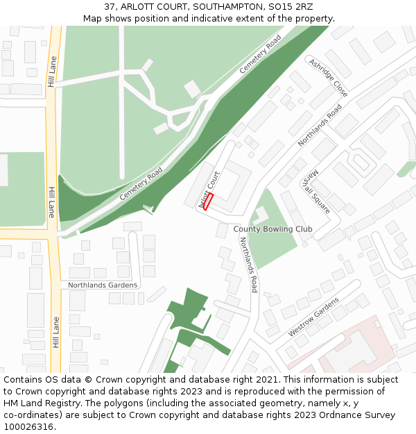 37, ARLOTT COURT, SOUTHAMPTON, SO15 2RZ: Location map and indicative extent of plot