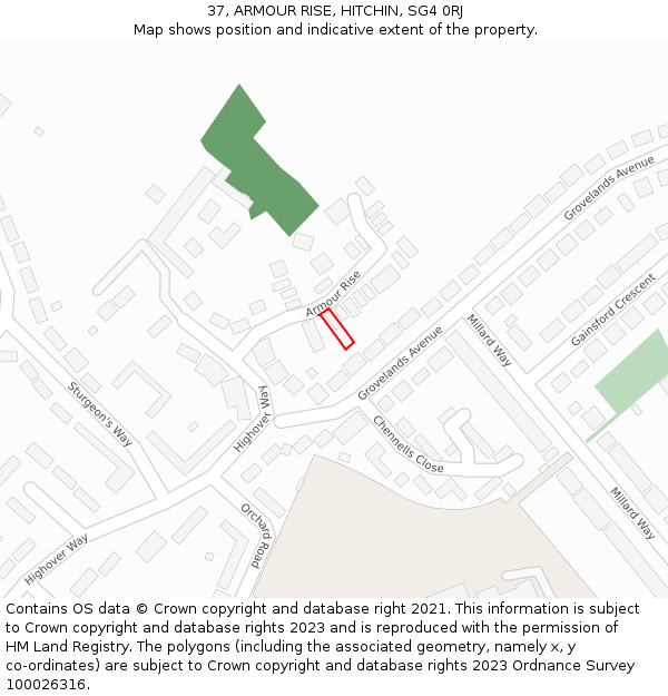 37, ARMOUR RISE, HITCHIN, SG4 0RJ: Location map and indicative extent of plot