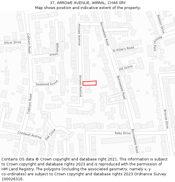 37, ARROWE AVENUE, WIRRAL, CH46 0RY: Location map and indicative extent of plot