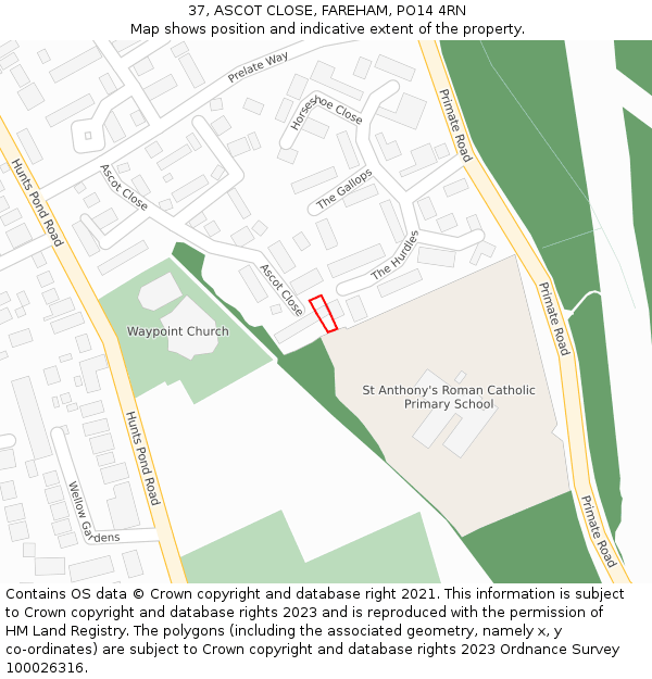 37, ASCOT CLOSE, FAREHAM, PO14 4RN: Location map and indicative extent of plot