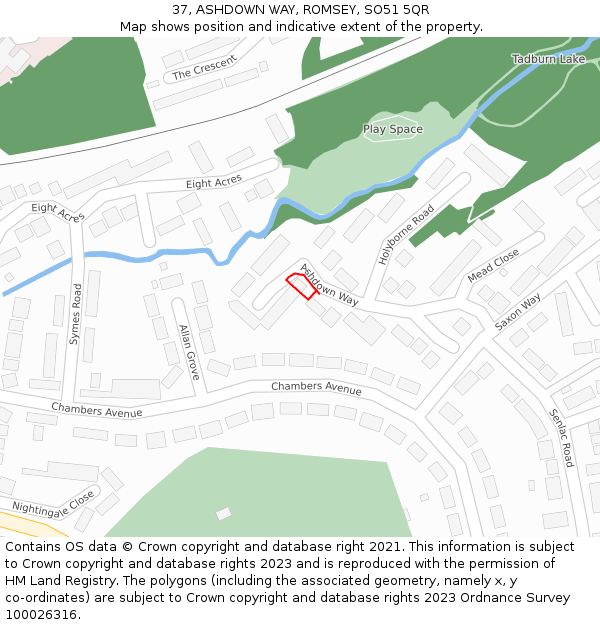 37, ASHDOWN WAY, ROMSEY, SO51 5QR: Location map and indicative extent of plot