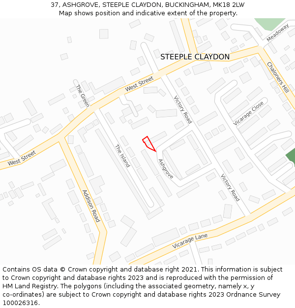 37, ASHGROVE, STEEPLE CLAYDON, BUCKINGHAM, MK18 2LW: Location map and indicative extent of plot