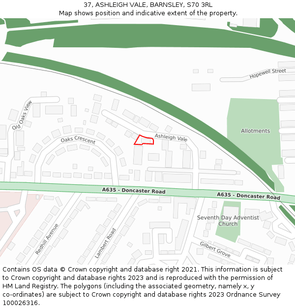 37, ASHLEIGH VALE, BARNSLEY, S70 3RL: Location map and indicative extent of plot