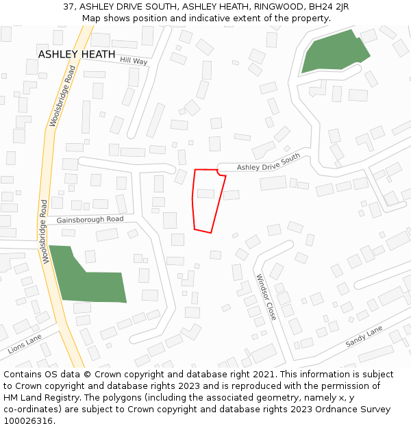 37, ASHLEY DRIVE SOUTH, ASHLEY HEATH, RINGWOOD, BH24 2JR: Location map and indicative extent of plot
