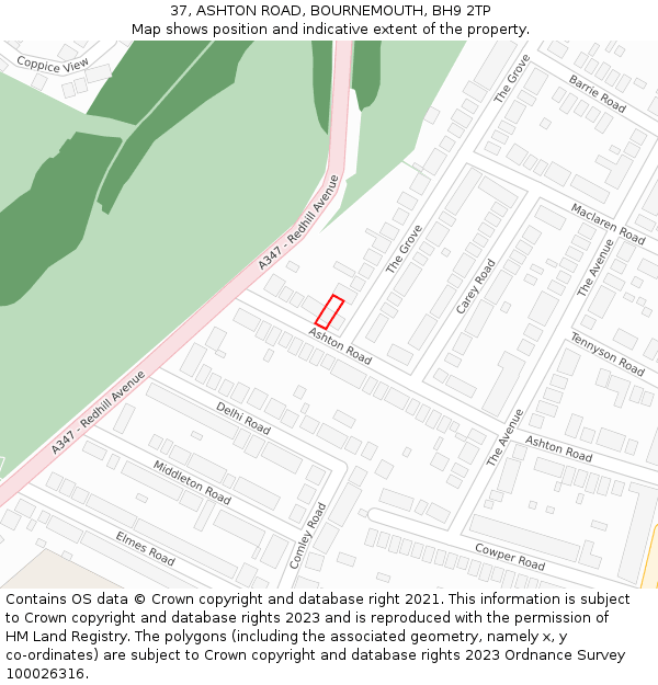 37, ASHTON ROAD, BOURNEMOUTH, BH9 2TP: Location map and indicative extent of plot