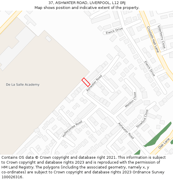 37, ASHWATER ROAD, LIVERPOOL, L12 0RJ: Location map and indicative extent of plot