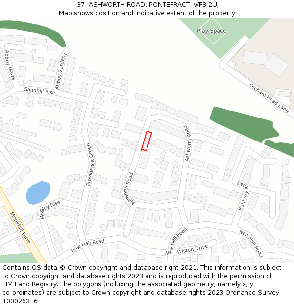 37, ASHWORTH ROAD, PONTEFRACT, WF8 2UJ: Location map and indicative extent of plot